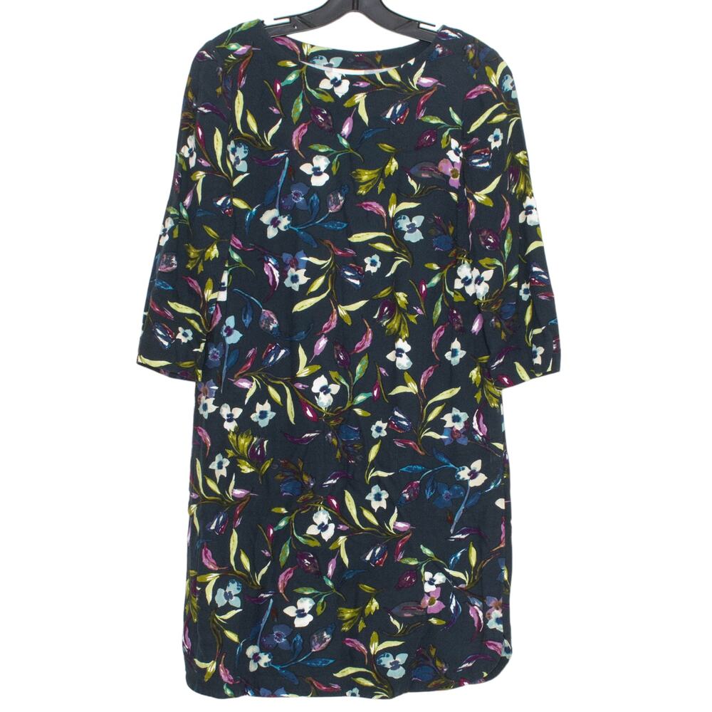 J Jill Womens Dress Floral 3/4 Sleeve Boho Cottage Shift Green Size XS Petite GW